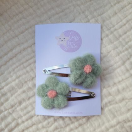 Fluffy Groene Bloemen Klikklak haarspeldjes