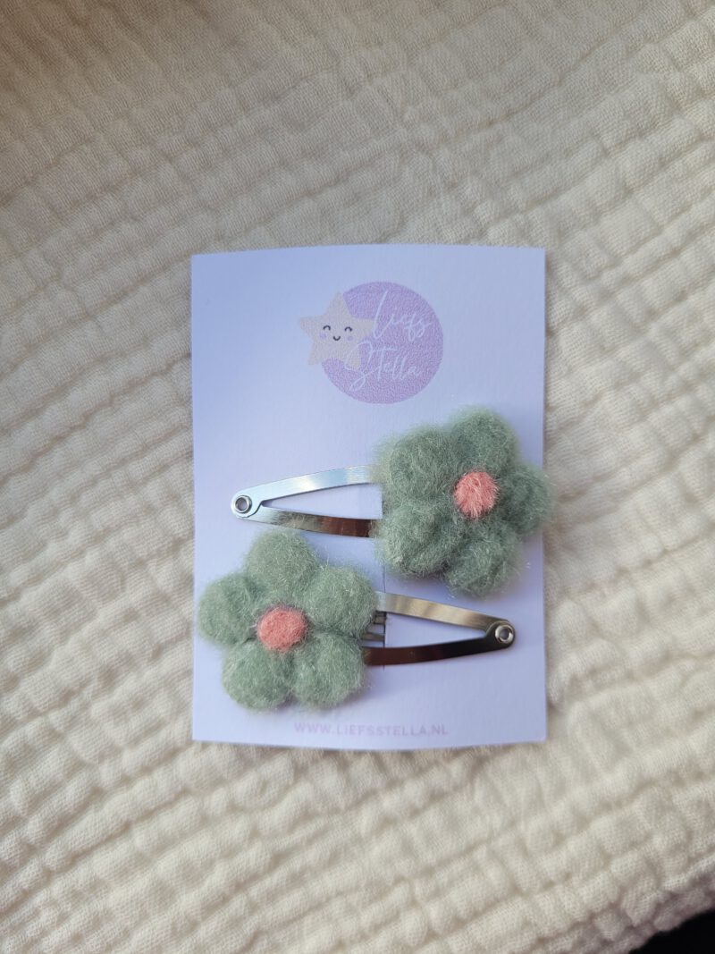 Fluffy Groene Bloemen Klikklak haarspeldjes