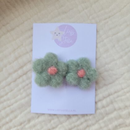 Fluffy groen met roze Bloemen Alligator haarspeldje