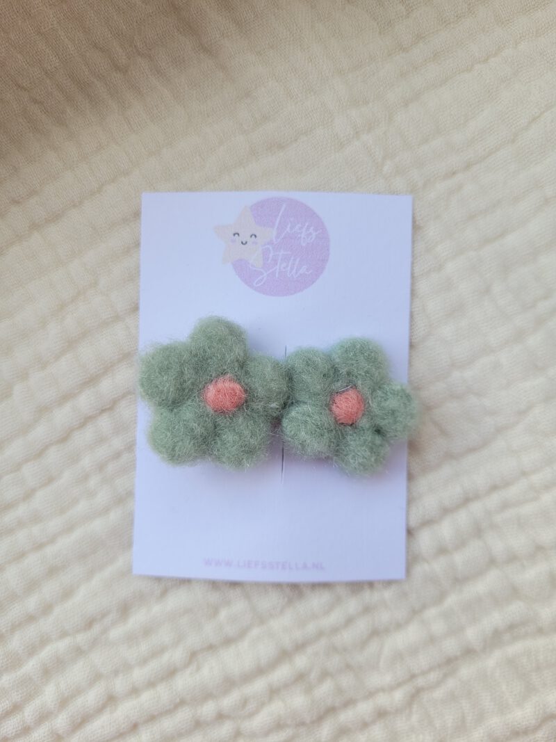 Fluffy groen met roze Bloemen Alligator haarspeldje