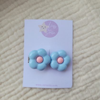 Blauw met roze Bloemen Alligator haarspeldje