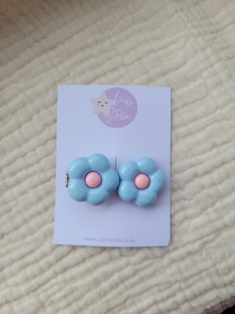 Blauw met roze Bloemen Alligator haarspeldje