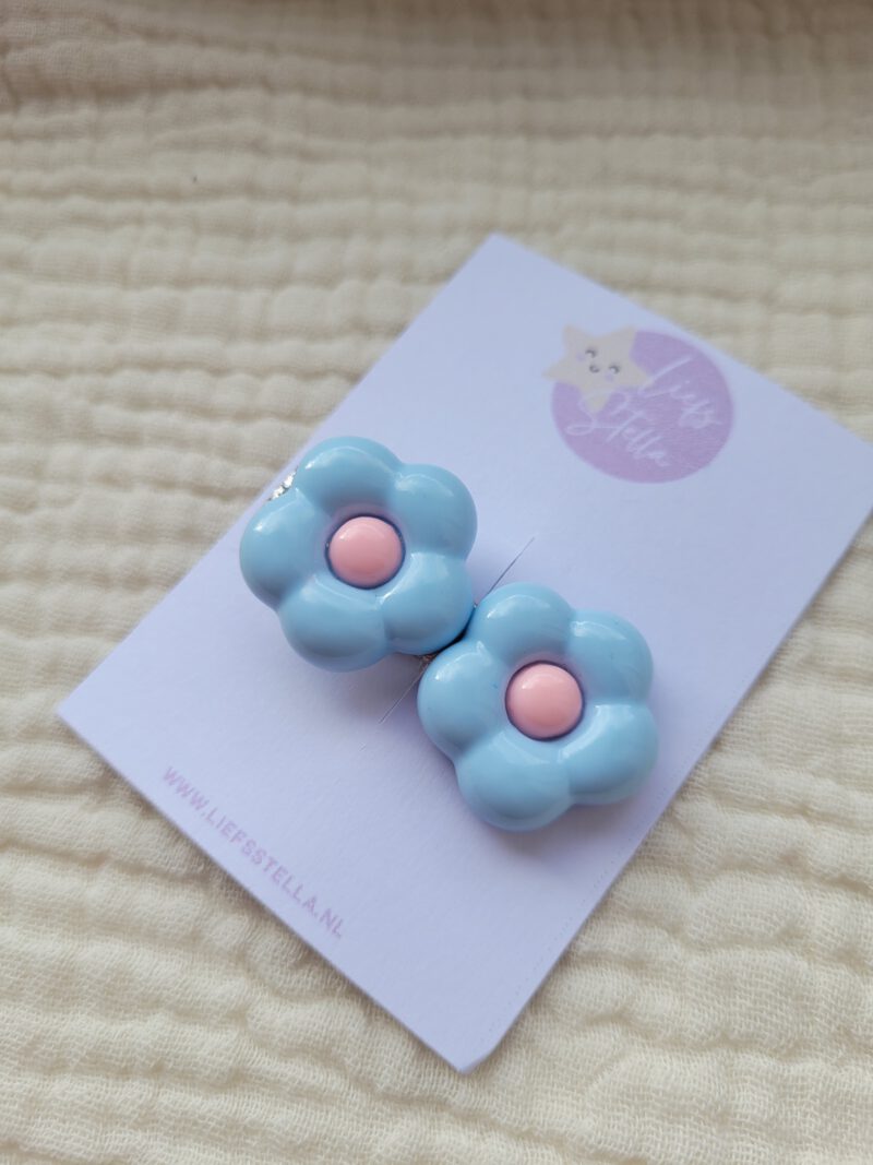 Blauw met roze Bloemen Alligator haarspeldje - Afbeelding 2